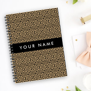 Greek Meander Key Brown, Your Name, Personalise Notebook