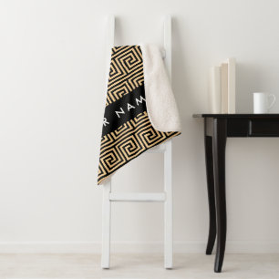 Greek Meander Key Brown, Your Name, Personalise Sherpa Blanket
