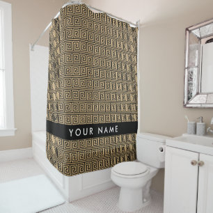 Greek Meander Key Brown, Your Name, Personalise Shower Curtain