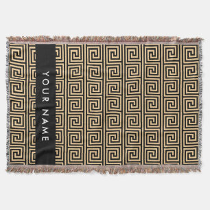 Greek Meander Key Brown, Your Name, Personalise Throw Blanket