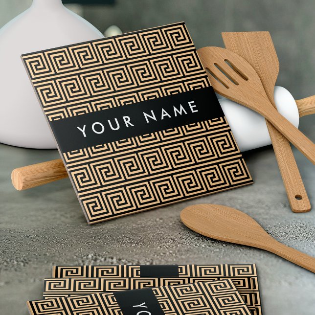 Greek Meander Key Brown, Your Name, Personalise Tile (Creator Uploaded)