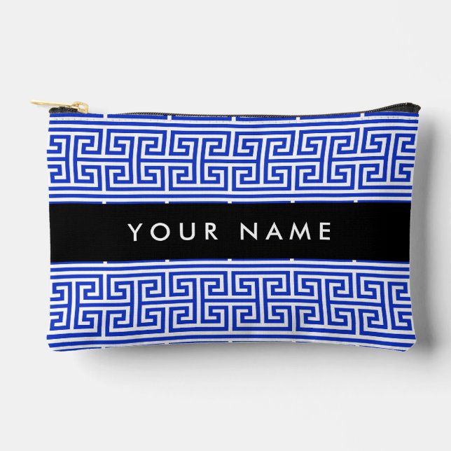 Greek Meander Key H Blue, Your Name, Personalise Accessory Pouch (Front)