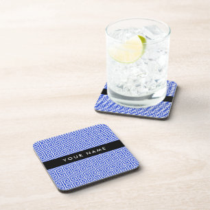 Greek Meander Key H Blue, Your Name, Personalise Coaster