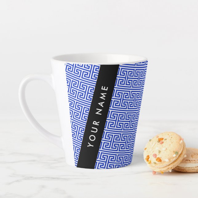 Greek Meander Key H Blue, Your Name, Personalise Latte Mug (In Situ)