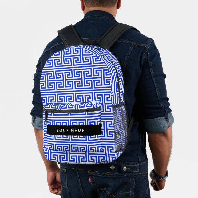 Greek Meander Key H Blue, Your Name, Personalise Printed Backpack (Insitu (Model))