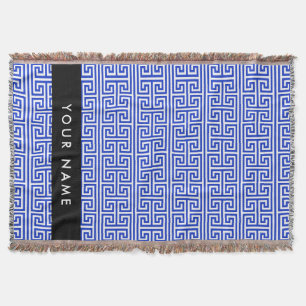 Greek Meander Key H Blue, Your Name, Personalise Throw Blanket
