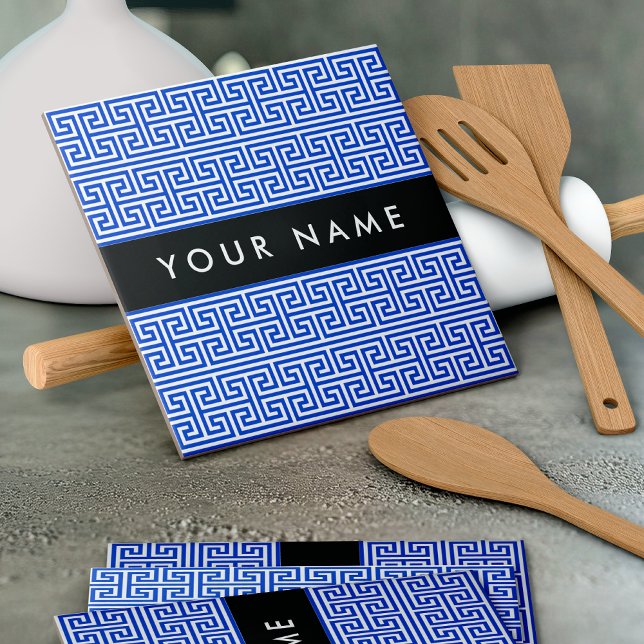 Greek Meander Key H Blue, Your Name, Personalise Tile (Creator Uploaded)