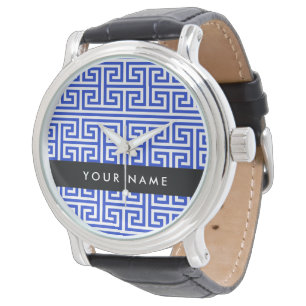 Greek Meander Key H Blue, Your Name, Personalise Watch