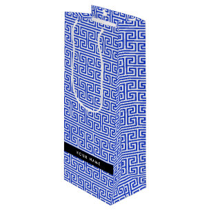 Greek Meander Key H Blue, Your Name, Personalise Wine Gift Bag