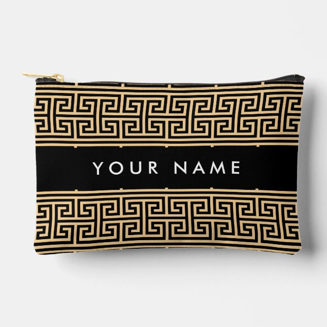 Greek Meander Key H Brown, Your Name, Personalise Accessory Pouch (Front)