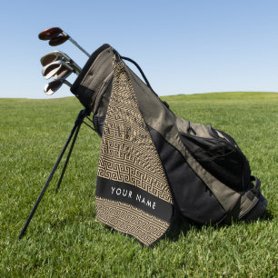 Greek Meander Key H Brown, Your Name, Personalise Golf Towel