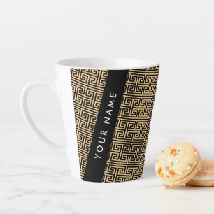 Greek Meander Key H Brown, Your Name, Personalise Latte Mug