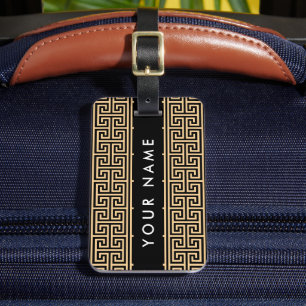 Greek Meander Key H Brown, Your Name, Personalise Luggage Tag