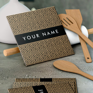 Greek Meander Key H Brown, Your Name, Personalise Tile