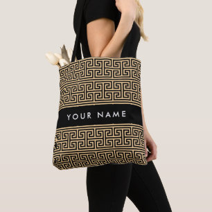 Greek Meander Key H Brown, Your Name, Personalise Tote Bag