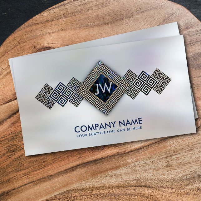 Greek Meander Key Monogram - Abalone and gold Business Card (Creator Uploaded)
