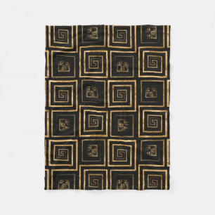 Greek Meander Key pattern - gold watercolor Fleece Blanket