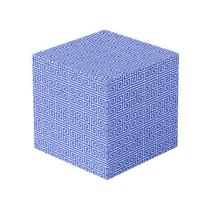 Greek Meander Key Square H Pattern Blue Cube