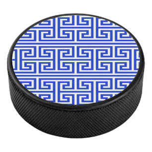 Greek Meander Key Square H Pattern Blue Hockey Puck
