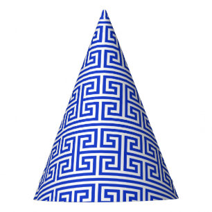 Greek Meander Key Square H Pattern Blue Party Hat