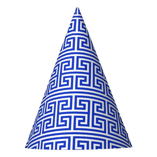 Greek Meander Key Square H Pattern Blue Party Hat (Front)