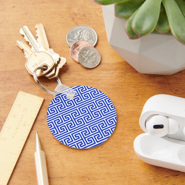 Greek Meander Key Square H Pattern Blue Ring (Desk)