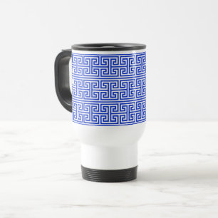 Greek Meander Key Square H Pattern Blue Travel Mug
