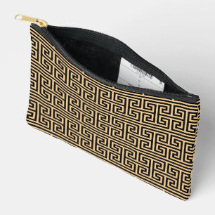 Greek Meander Key Square H Pattern Brown Accessory Pouch