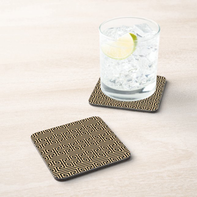 Greek Meander Key Square H Pattern Brown Coaster (Right Side)