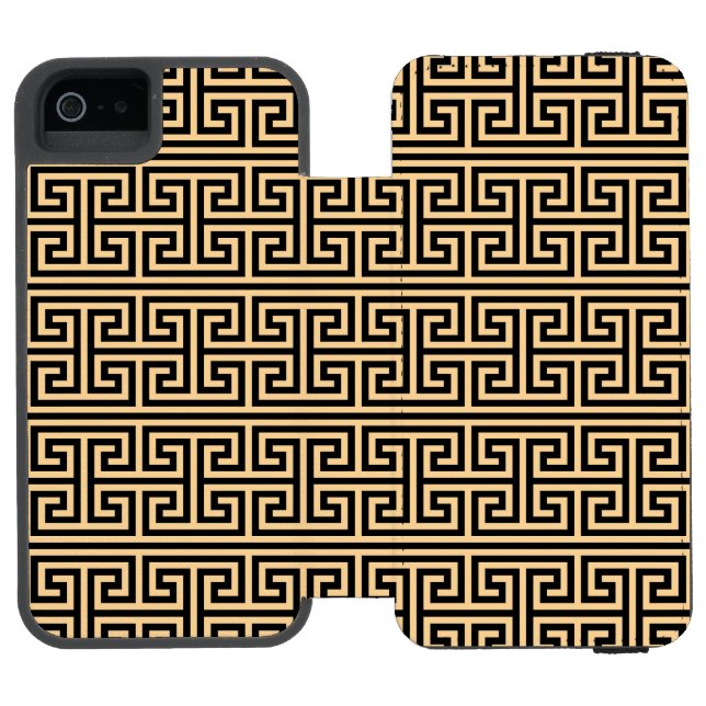 Greek Meander Key Square H Pattern Brown Incipio iPhone Wallet Case (Folio Open)