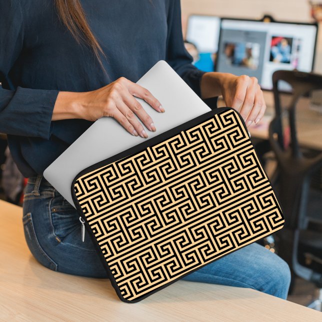 Greek Meander Key Square H Pattern Brown Laptop Sleeve (Creator Uploaded)