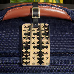 Greek Meander Key Square H Pattern Brown Luggage Tag
