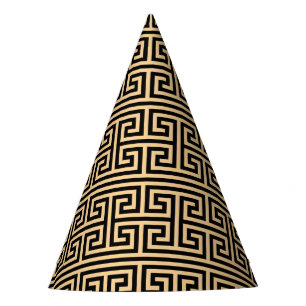 Greek Meander Key Square H Pattern Brown Party Hat