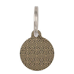 Greek Meander Key Square H Pattern Brown Pet Tag