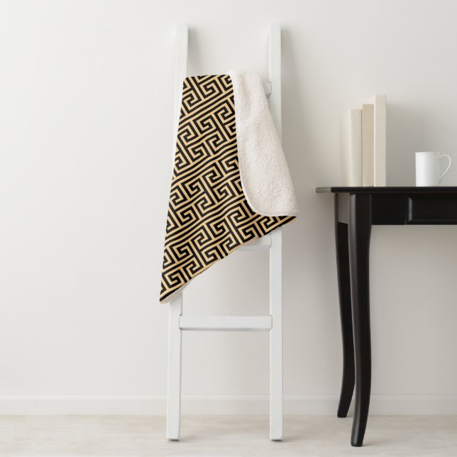 Greek Meander Key Square H Pattern Brown Sherpa Blanket (In Situ)