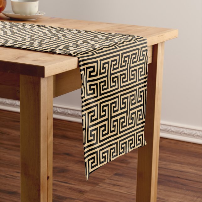 Greek Meander Key Square H Pattern Brown Short Table Runner (In Situ)