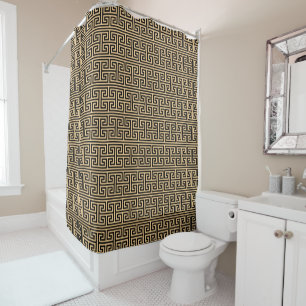 Greek Meander Key Square H Pattern Brown Shower Curtain