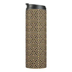 Greek Meander Key Square H Pattern Brown Thermal Tumbler