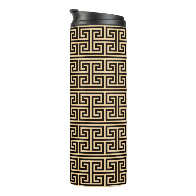 Greek Meander Key Square H Pattern Brown Thermal Tumbler (Rotated Right)