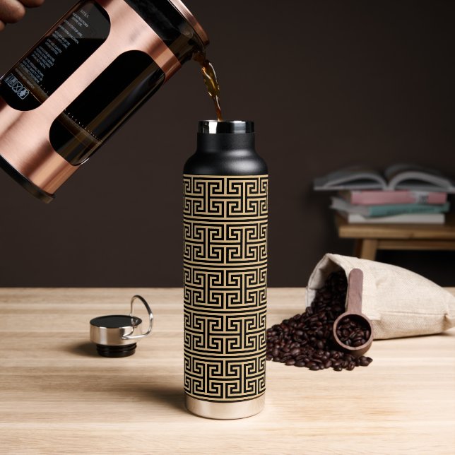 Greek Meander Key Square H Pattern Brown Water Bottle (Coffee)