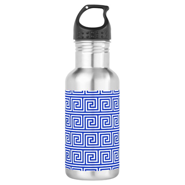 Greek Meander Key Squares Pattern Blue 532 Ml Water Bottle (Front)