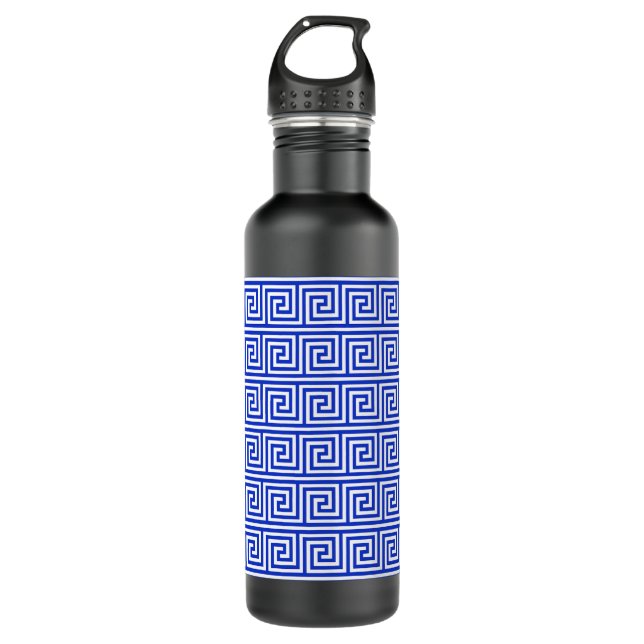 Greek Meander Key Squares Pattern Blue 710 Ml Water Bottle (Front)