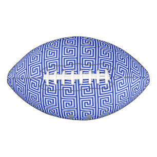 Greek Meander Key Squares Pattern Blue American Football
