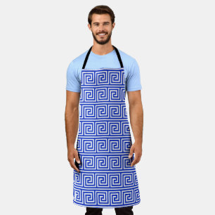 Greek Meander Key Squares Pattern Blue Apron