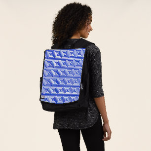 Greek Meander Key Squares Pattern Blue Backpack
