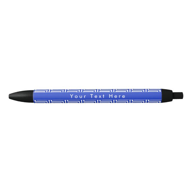 Greek Meander Key Squares Pattern Blue Black Ink Pen (Front)