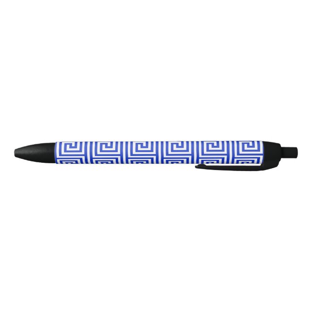 Greek Meander Key Squares Pattern Blue Black Ink Pen (Bottom)