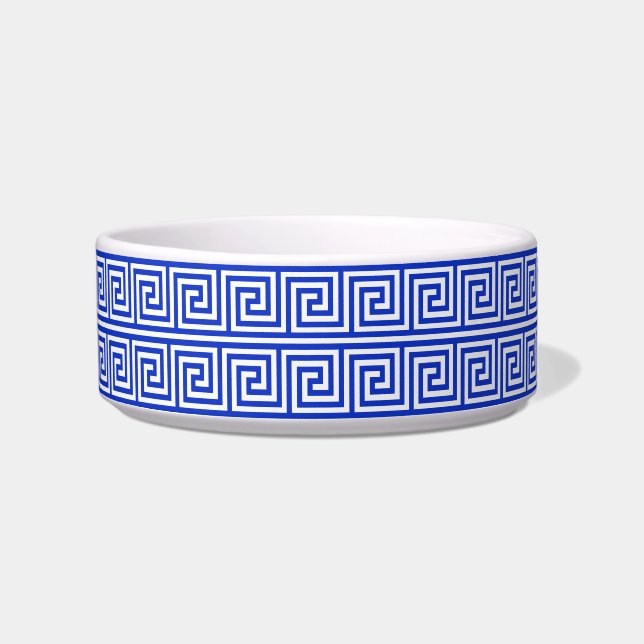 Greek Meander Key Squares Pattern Blue Bowl (Front)