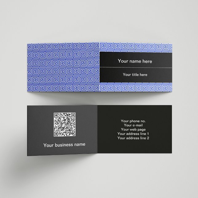 Greek Meander Key Squares Pattern Blue Business Card (Creator Uploaded)