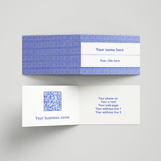 Greek Meander Key Squares Pattern Blue Business Card (Creator Uploaded)